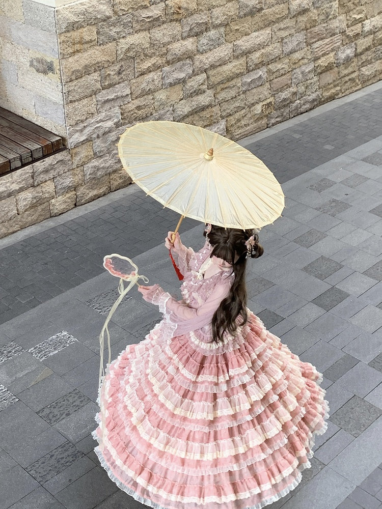 Ruffled Lolita Pink Lace Tulle Top