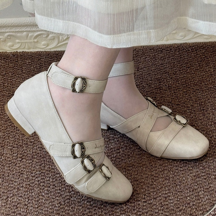 Schuhe - Zehenbereich Crisscross Elegantes Klassisches Design Quadratisch PU Beige Lolita