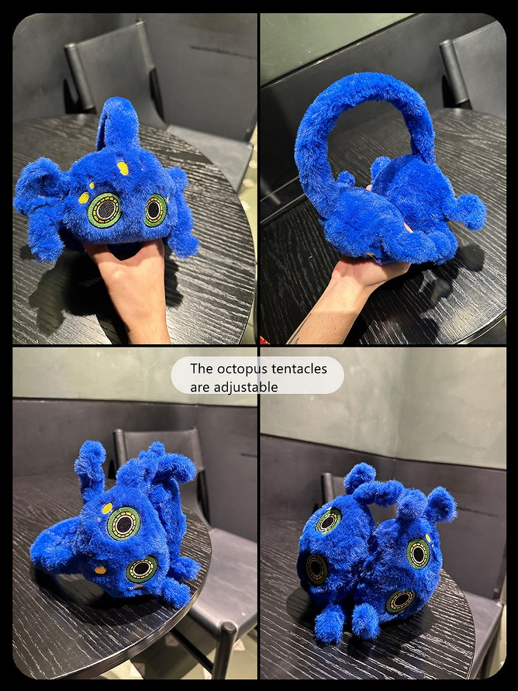 Saphirblaue Oktopus-Ohrenschützer aus Gothic-Plüsch