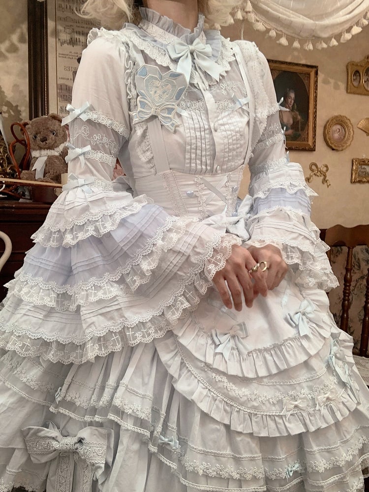 Dress Bust Hem Ruffle Sweet Accents Bow Lolita Layered with Blue Under