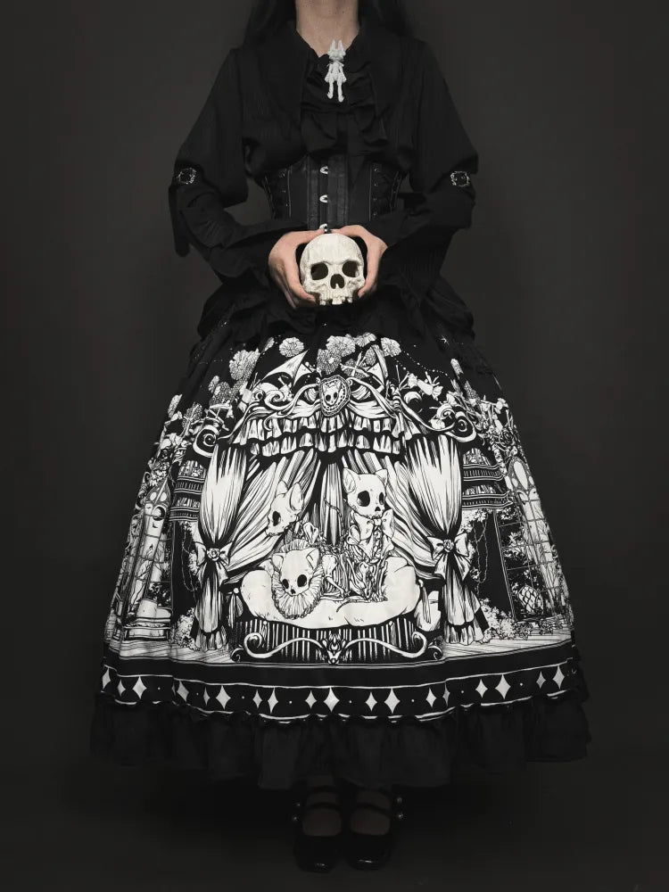 Sleeves Dark Belt Available Black Corset Gothic Plus Set Long - Full Lolita Skirt Sizes Shirt +