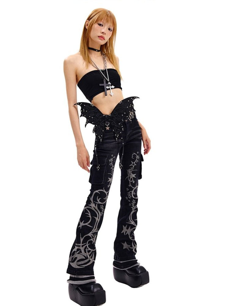 Punk Black/Silver Butterfly Waist Belt