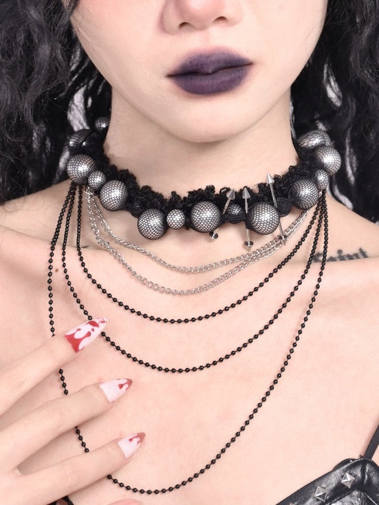 Black Dark Gothic Stud Beaded Pendants Choker
