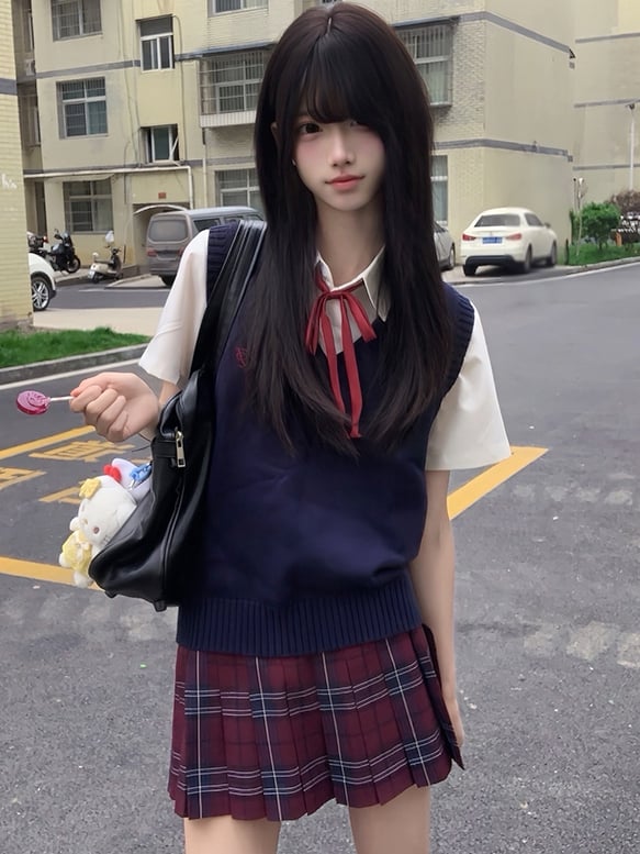 Weste Preppy JK Farbe Uniform Stil Gestrickt 10 V-Ausschnitt Optionen