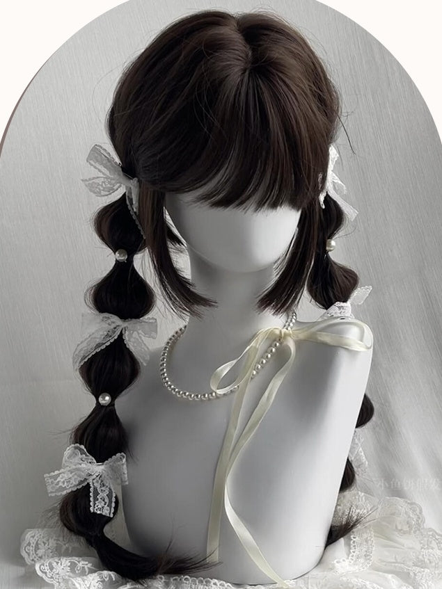 Brown/Black Long Straight Hime Cut Synthetic Wig With Bangs