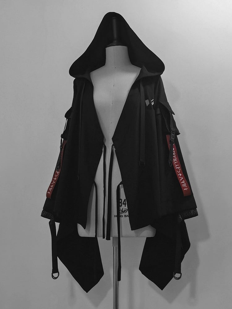 Buckle Hooded Lolita Techwear Ouji Strappy Jacket Black