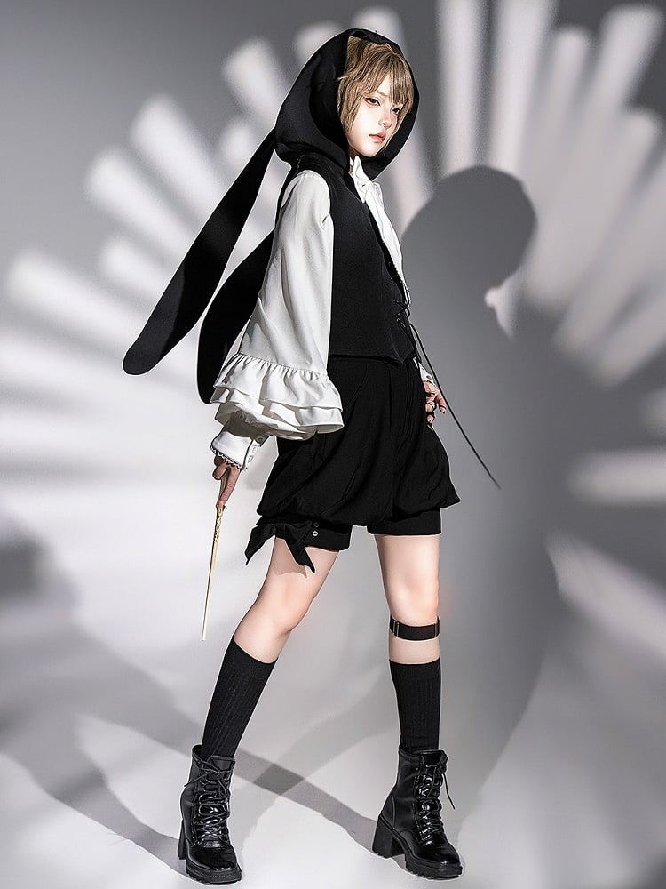 Ouji Black Ears Oversized Waistcoat Lolita Hooded Bunny