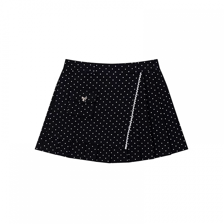 Dot Thigh-Length Skirt Black Polka