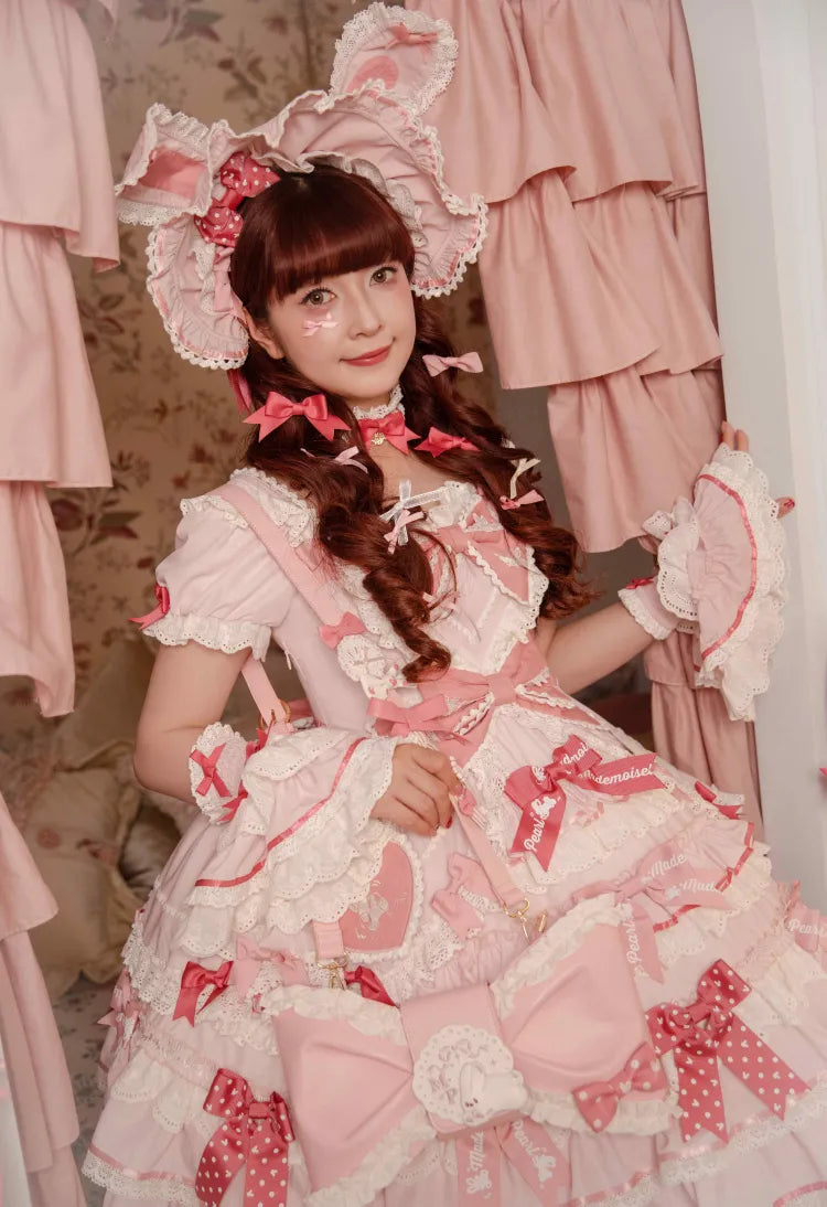 Ruffle Accents Bow Sweet Theme Bunny Piece One Dress Princess Pink Lolita