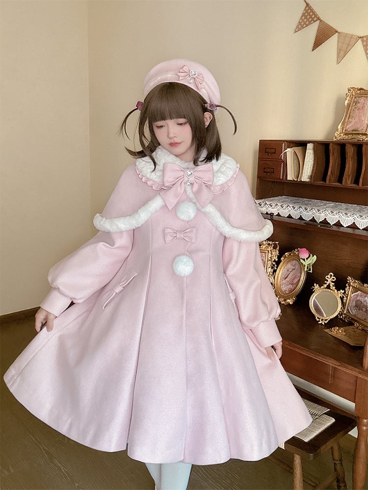 Pan Long Peter Plush with Elegant Jirai Kei Collar and Detachable Cape Coat Pink