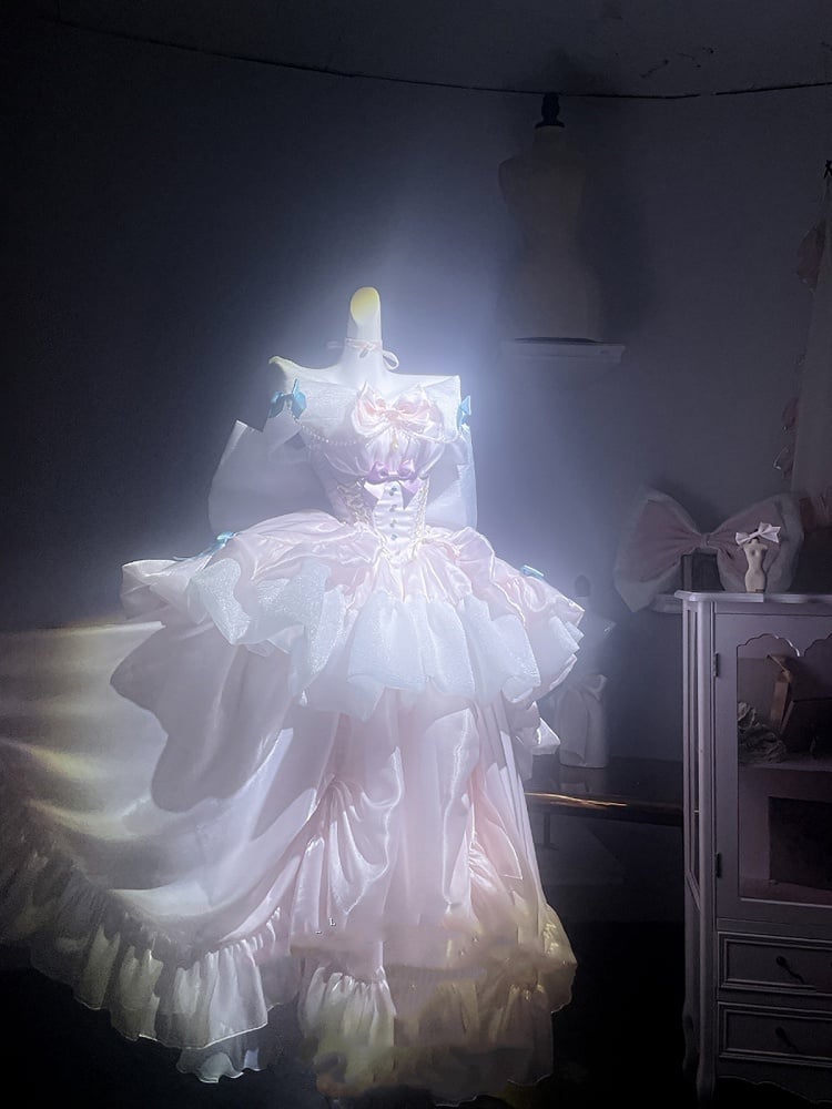 Hime Strapless Lolita Big Waist Bow Dress Neckline Sweet Corset Pink