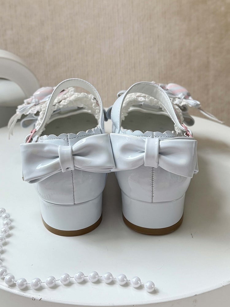 - Low Heels Pink with Clip Style Lolita Sweet A Candy-Decorated Heart Shoe Bow Blue