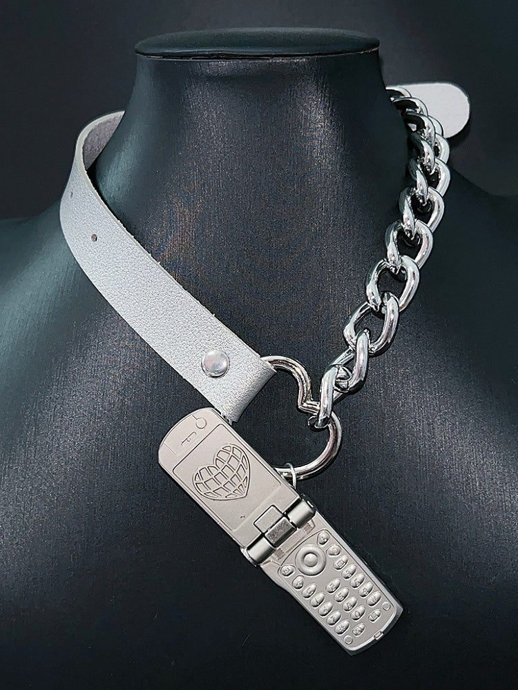 PU Pink/Silber Telefon Y2K Anhänger Choker