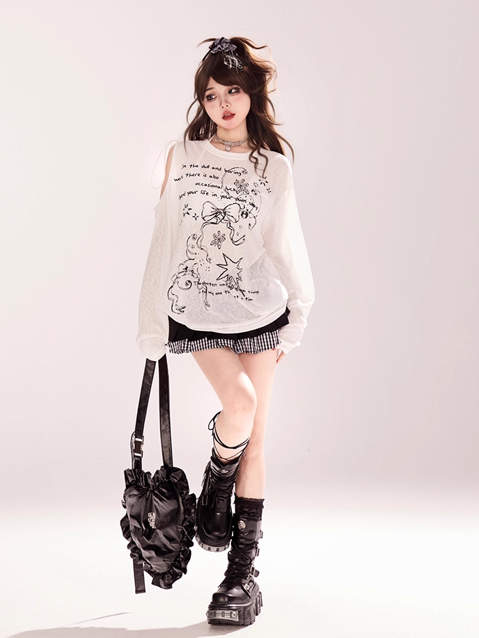 Mini Skirt Black Plaid Hem Heart Buckle