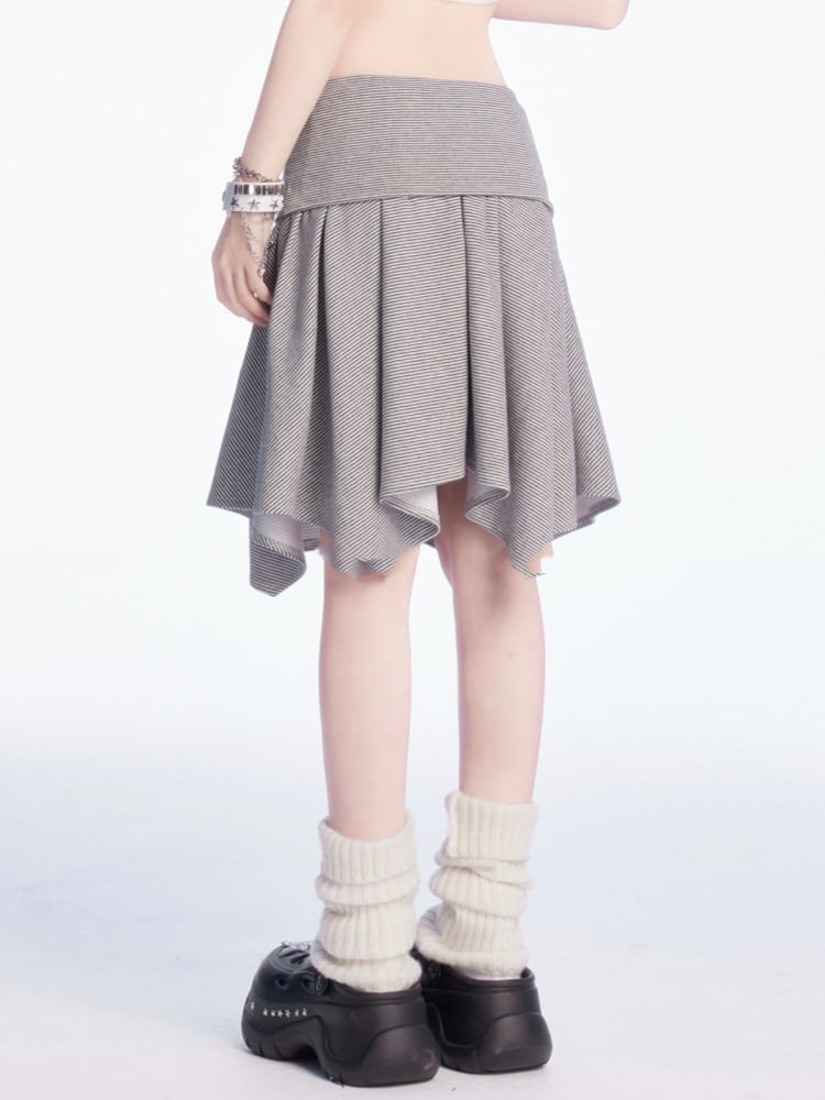 and Waist Asymmetrical Hem Low White Gray Star Print