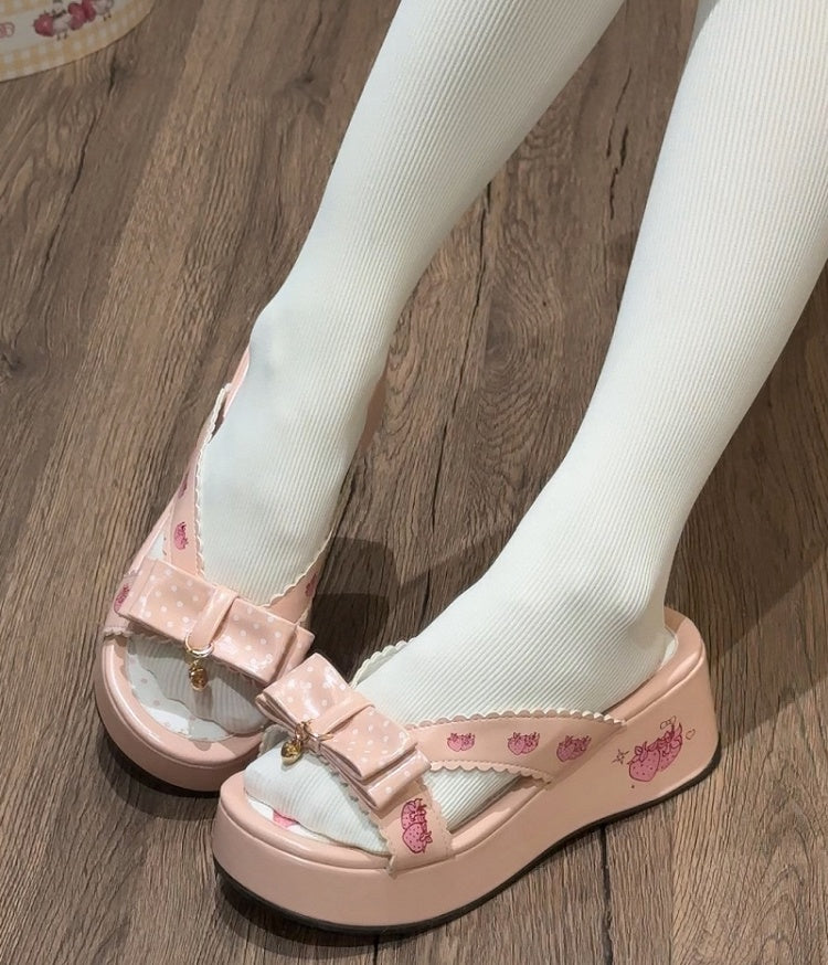 Lolita Top Print Wa Platform Pink Slippers Strawberry at Bow