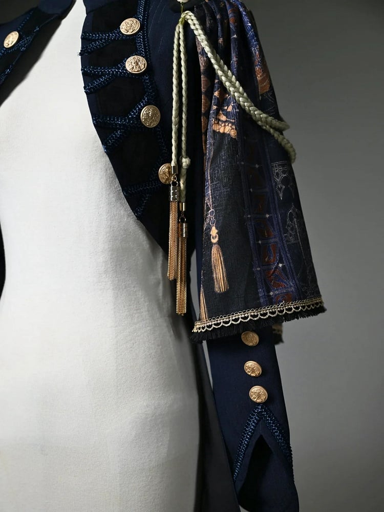 Blue Tailcoat One-shoulder Detachable Knight Dark Cape