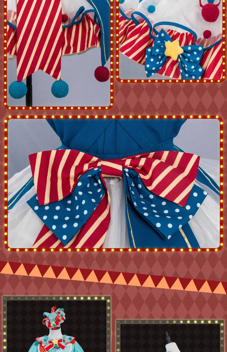 ピエロダークバニードレスブルークラウンコアオーバーオールフリースロリータパステルスイートサーカスレッドとボディス