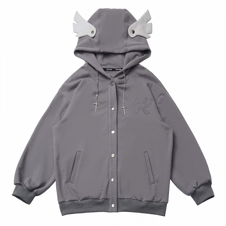 Bittersweet Chain Gray/Black Hood Design Hoodie Wing Cross Wing Embroidery Back Spring