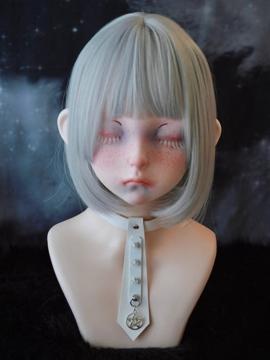 White Studded Pentagram-shaped Charm Tie Choker