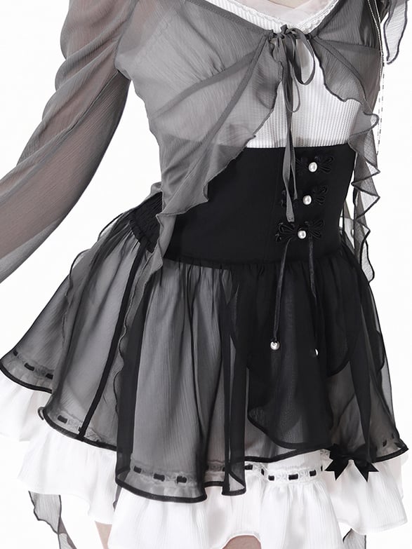 Overlay Corset Belt Mesh Style Black Cheongsam Knot Buttons