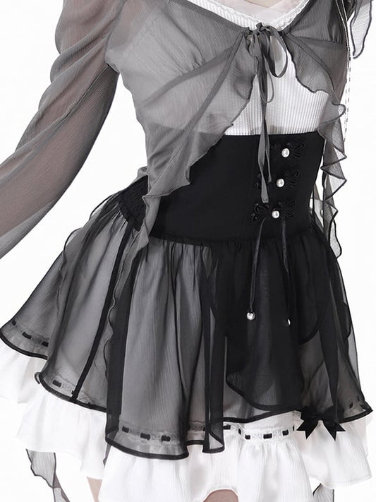 Overlay Corset Belt Mesh Style Black Cheongsam Knot Buttons