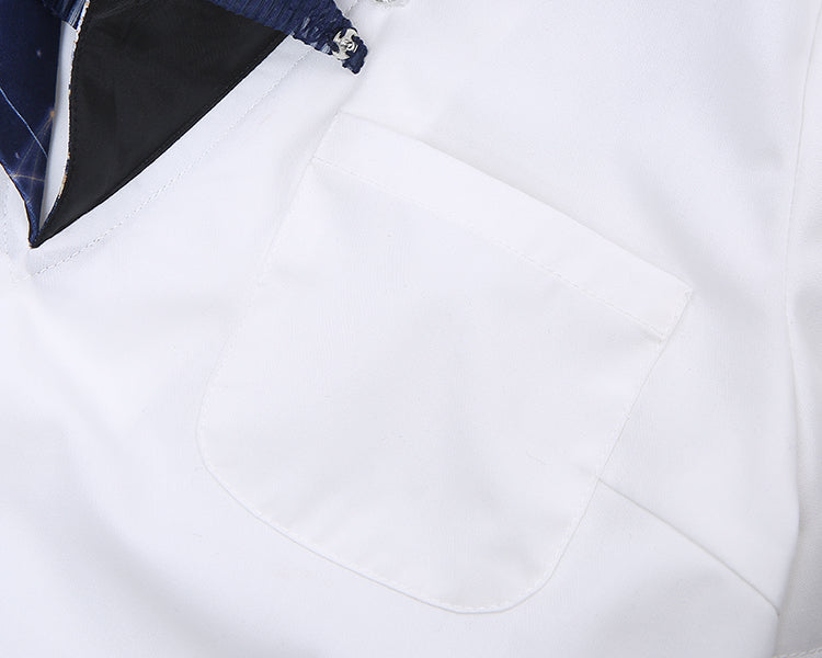Dark Blue Celestial Globes Print Sailor Collar White JK Uniform Top