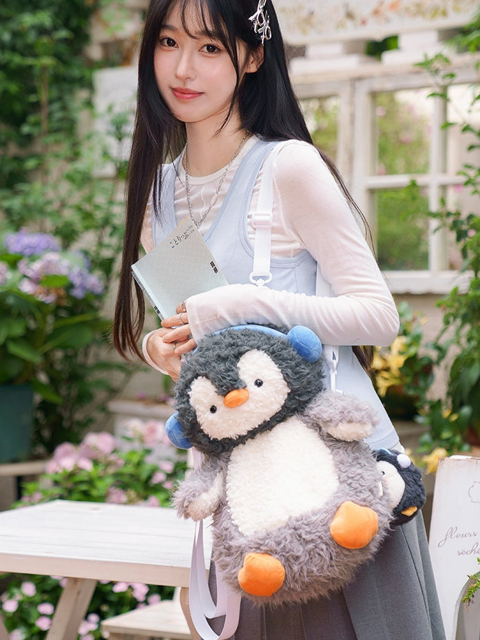 Backpack Plush Gray Cute Penguin