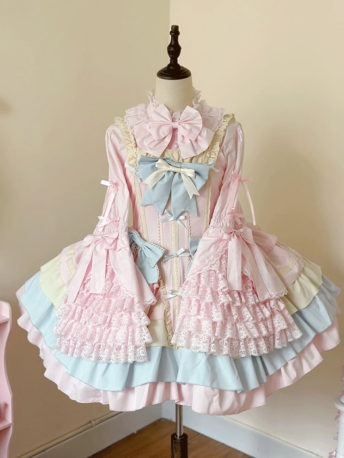 / Black Pink Blouse Sleeves Size Plus Apricot White Lolita Bell Blue