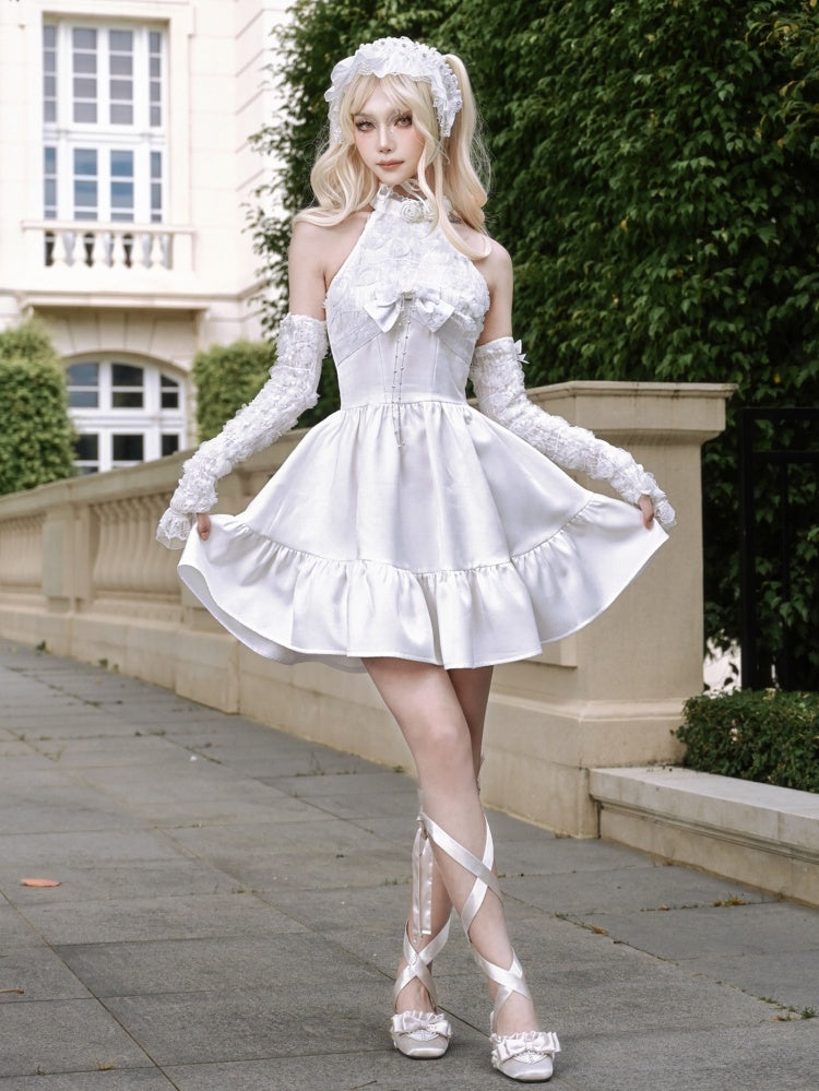 Weißes Blumenmieder Neckholder-Feenkleid