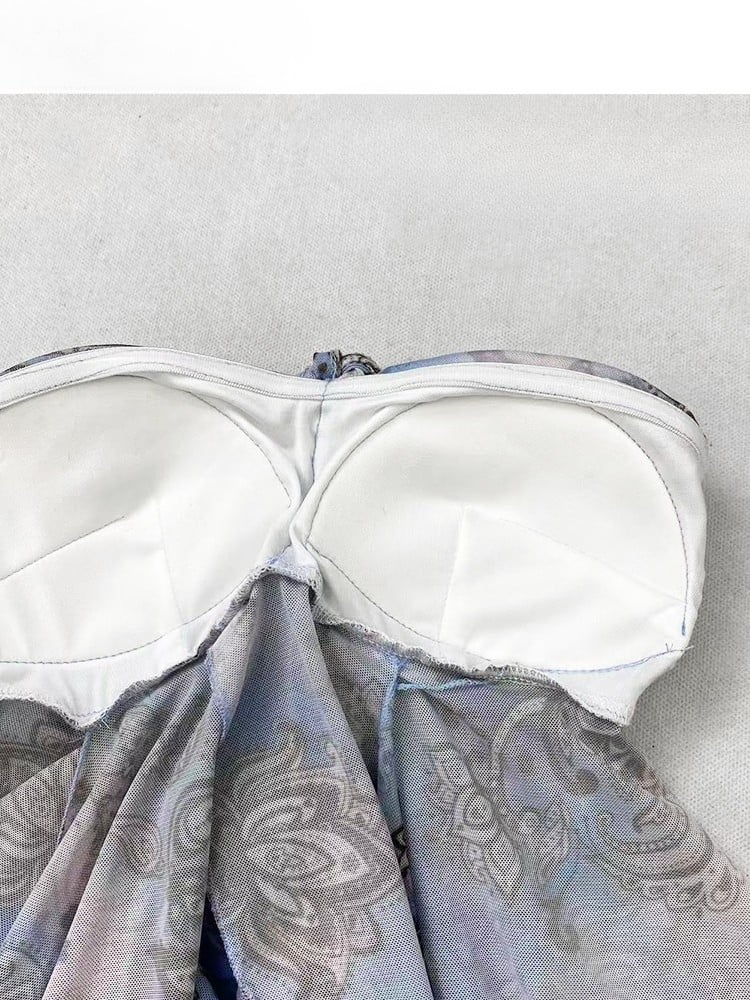 Blue Holiday Ruffle Print Top Tube Accents Design Cascading