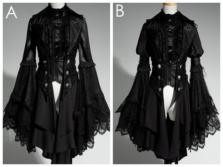 Lolita Ouji All Sleeves Tail Set Fashion Long Bell - Shirt + Waistcoat Black Gothic