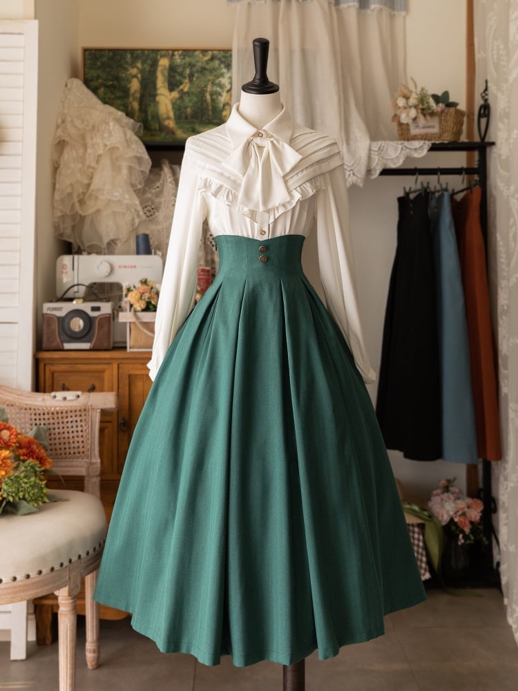 Jupe mi-longue Lolita classique élégante taille haute vert paon