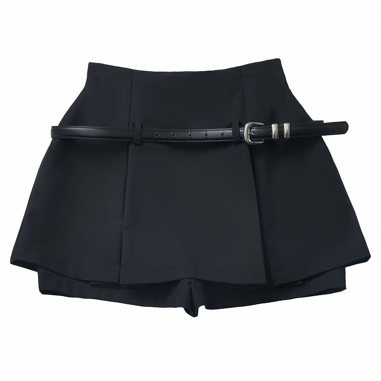 A Belt Black Mini Lined Skirt With
