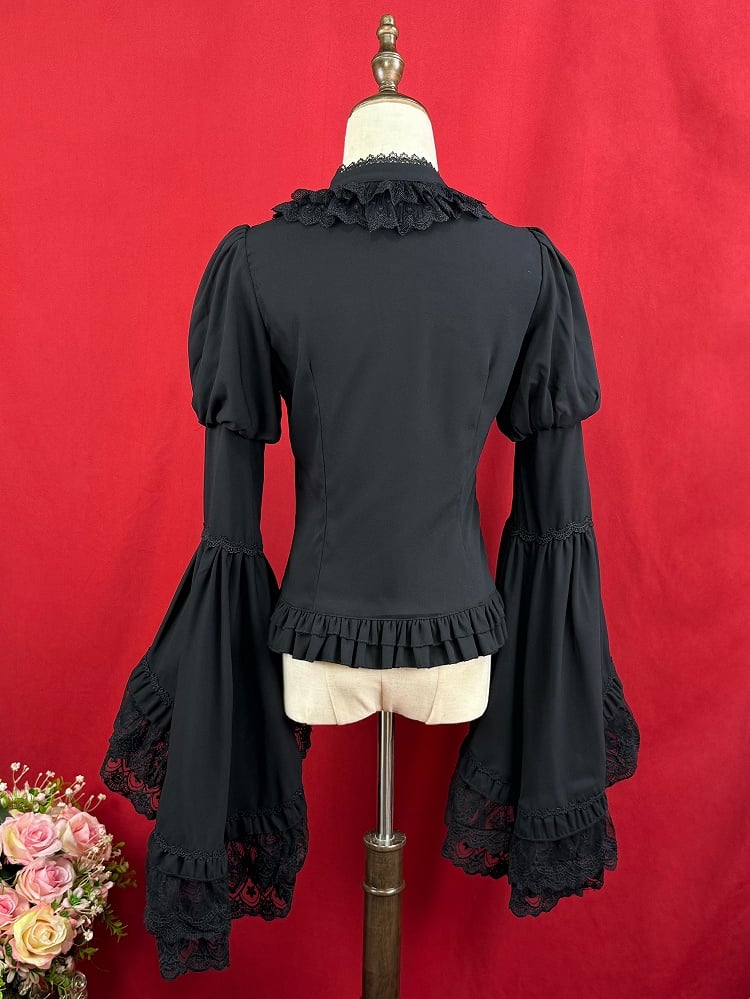 Schwarze elegante Bluse mit langen Glockenärmeln