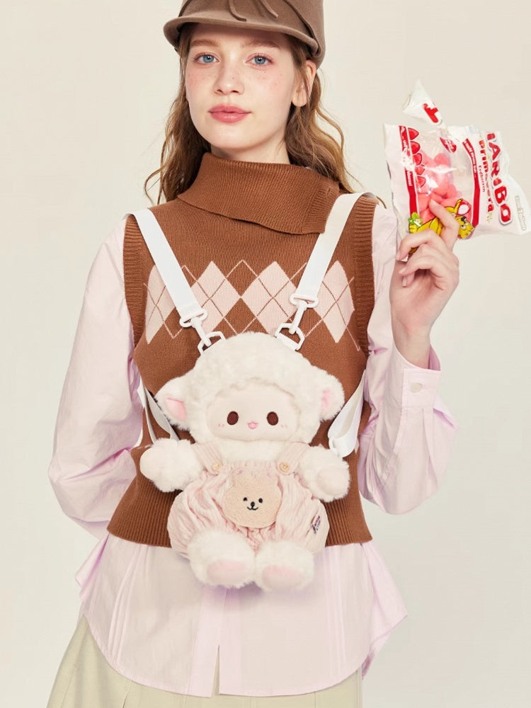 Backpack Plush WhitePink Cute + Lamb Middle/Large Pants Overall Size