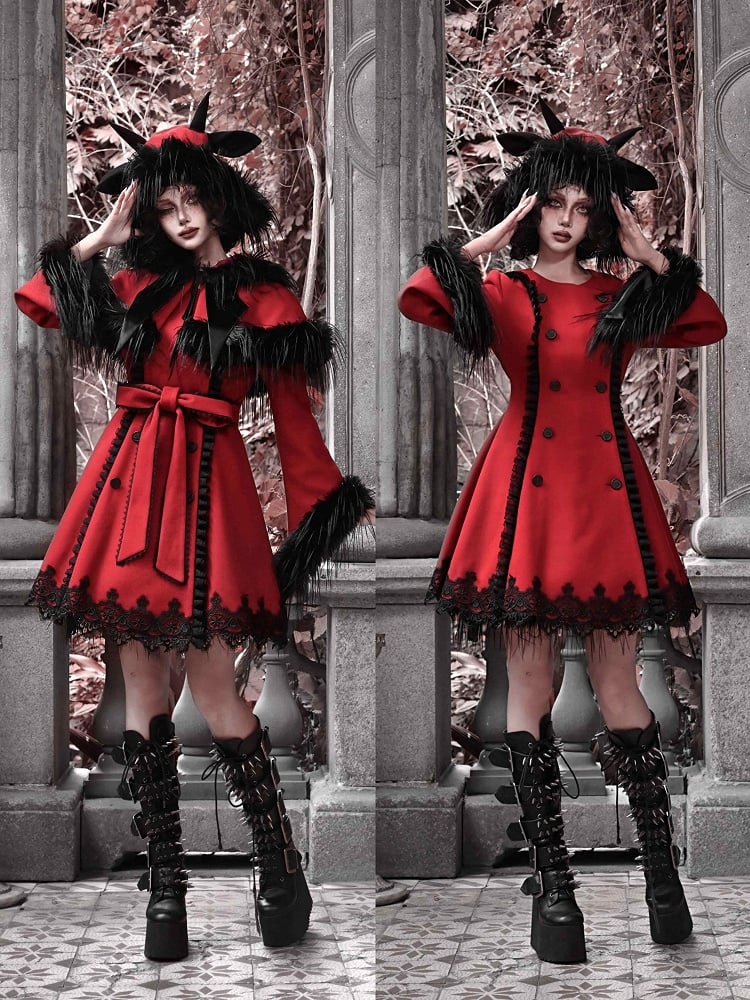 Weihnachten Neues Outfit Abnehmbarer Umhang Roter Wollmantel