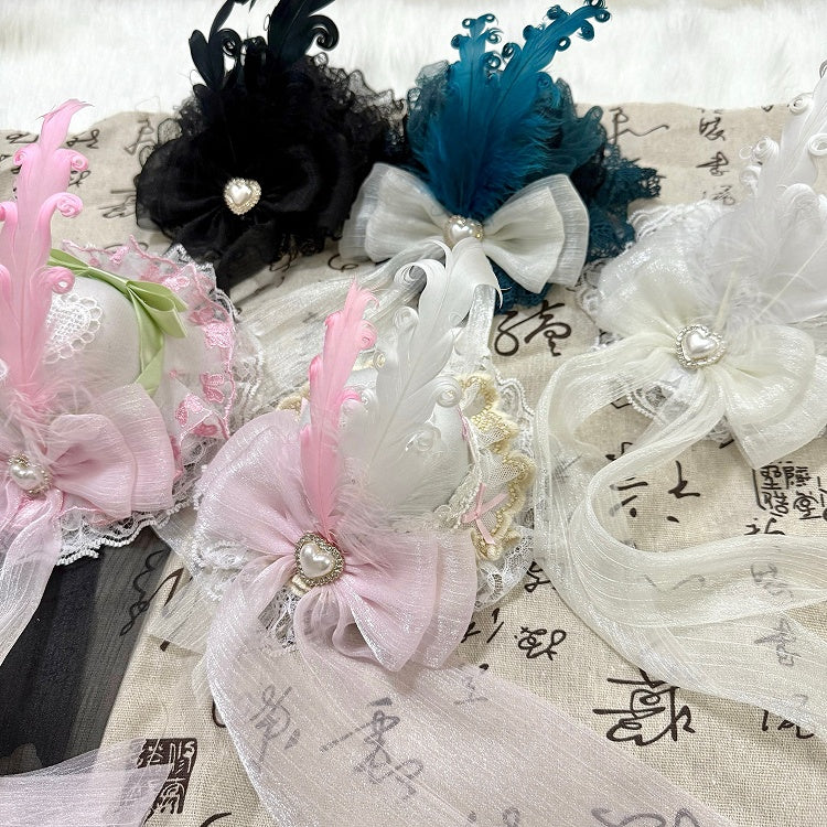 Feather Mini Lace Hat Decorated Design Options Trim Bownot 5