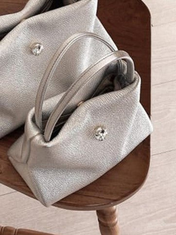 Silver Handbag With Button Closure Chic Small-Sized