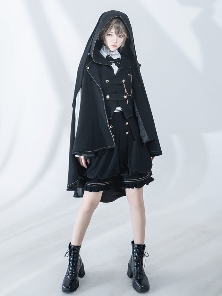 Schwarzer Ouji Lolita Fashion High-Low Saum-Umhang