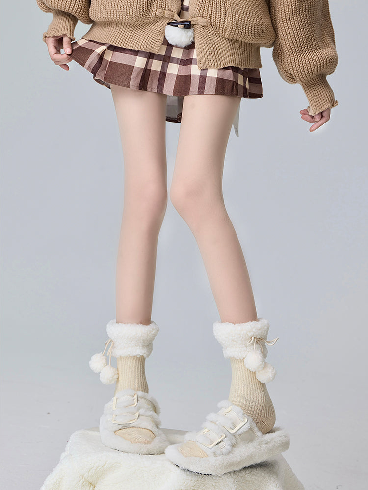 Chaussettes tricotées en polaire Lolita avec pompons