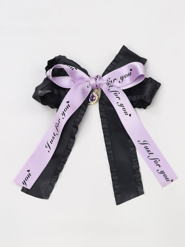 Bow and Large Brooch/Clip Charm with Kei Black/Pink/Purple Ribbon Accent Jirai