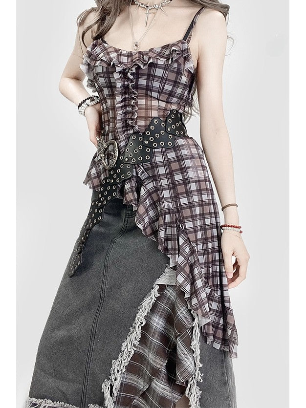 Saummuster Cami Glamorous Bittersweet Brown Plaid Asymmetrisch