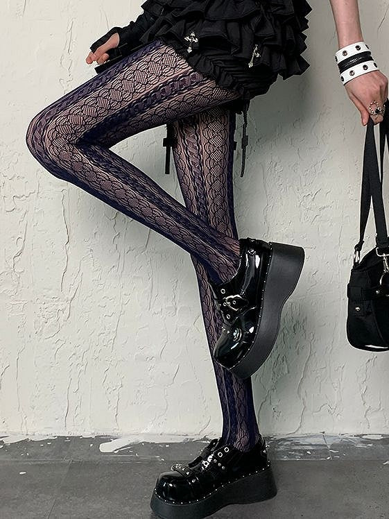 Modische, ausgehöhlte, marineblaue Y2K-Strumpfhose im Gyaru-Design