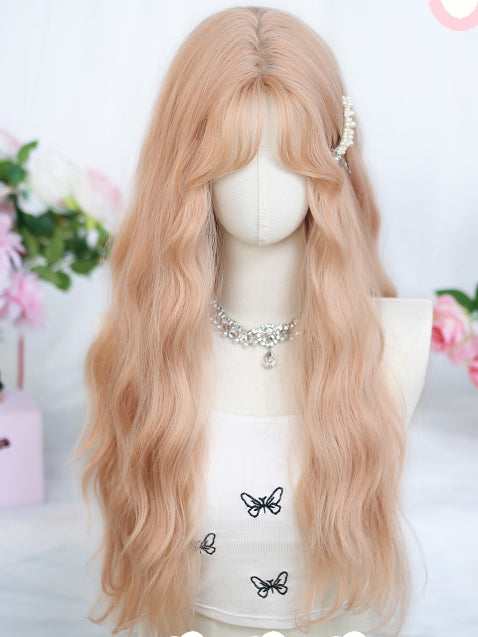 Bangs With Wig Length Wavy Waist 65-70CM Curtain Champagne/Pink