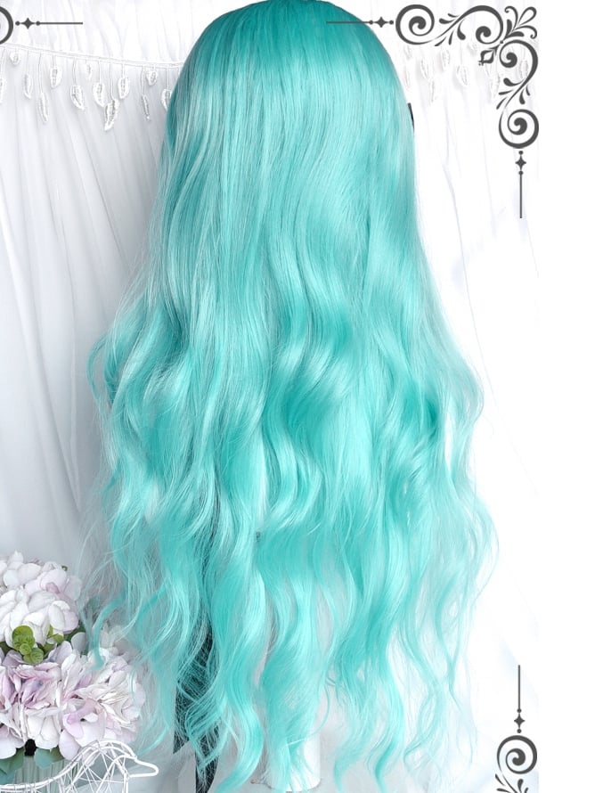 With Wavy Bangs Green Long Wigs Air 62cm