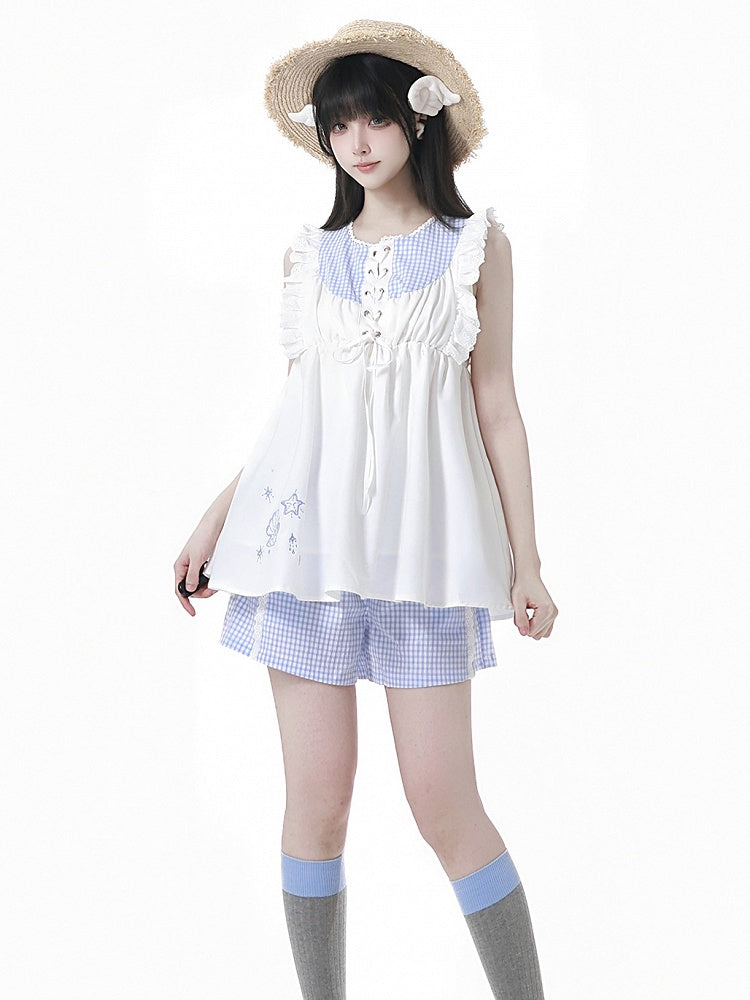 Shorts Blau Taille Elastisch Kariert