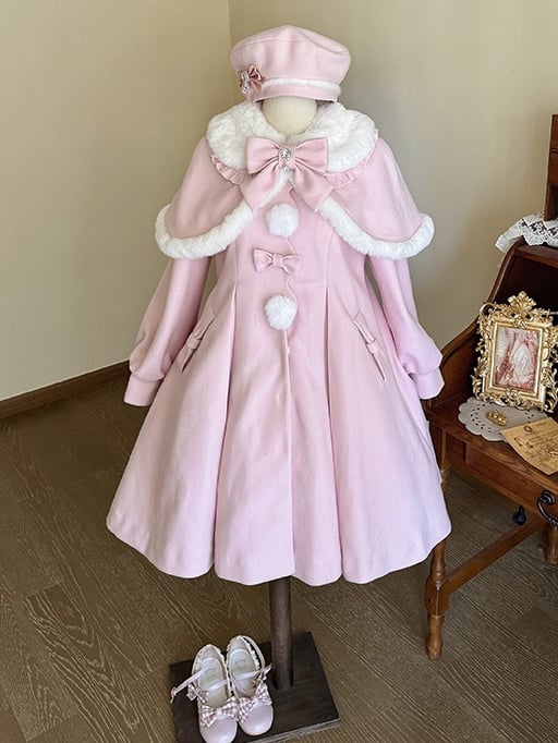 Pan Long Peter Plush with Elegant Jirai Kei Collar and Detachable Cape Coat Pink