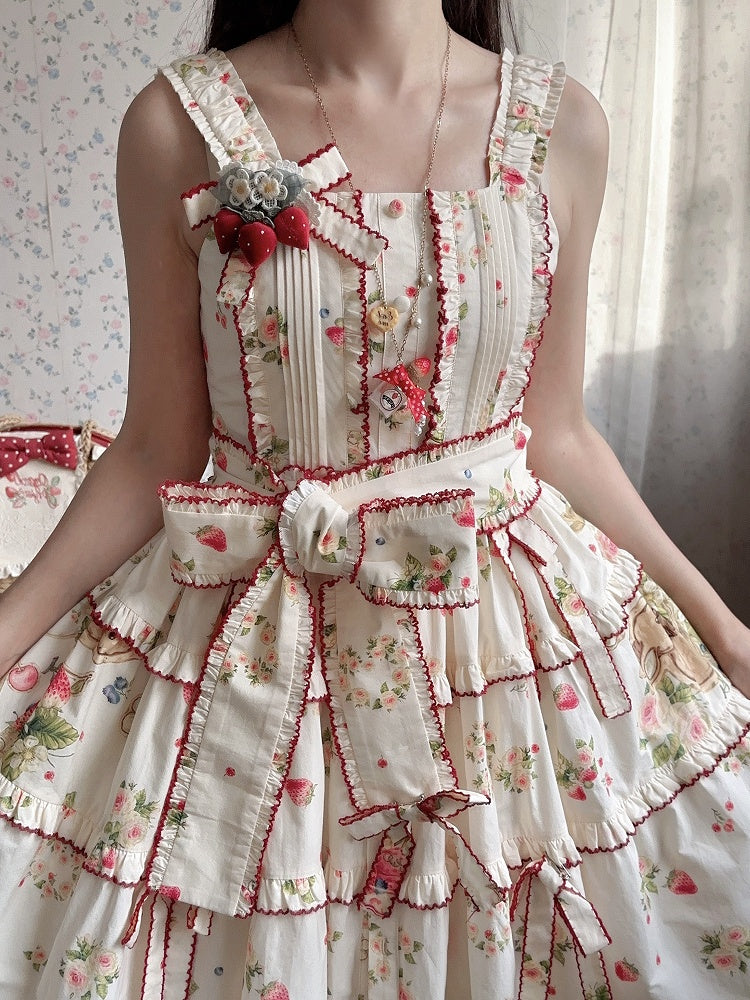Bunny Pink House Dress Hemline Print Lolita Red Fashion and Strawberry