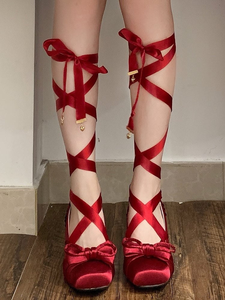 Elegant Wine Mary Red Bow Top Straps Janes Detachable Buckle With Dual at Ankle